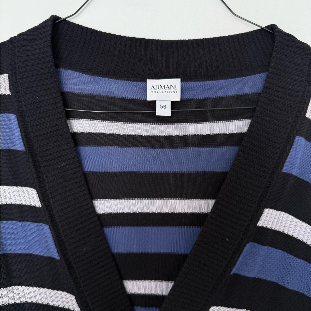 Armani Collezioni V-Neck Sweater - Black and Blue Stripes